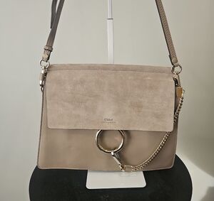 Chloé Faye Shoulder Bag in Taupe Beige with Gold Hardware